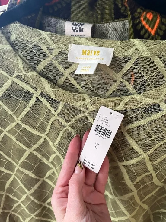 NWT Green Maeve Sheer Babydoll Layering Top - Picture 5 of 14